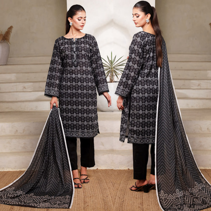 3 Pc Printed Lawn Monochrome Collection - Saphron
