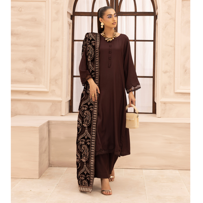 UMS-37 Hanna by Simrans Embroidered Dhanak Dress with Winter Laser Cut Shawl | Ready to Wear | Asian Clothes