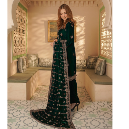 UA-127 Luxury Embroidered Velvet Collection Pakistani Festive Partywear Dress by Umnaa