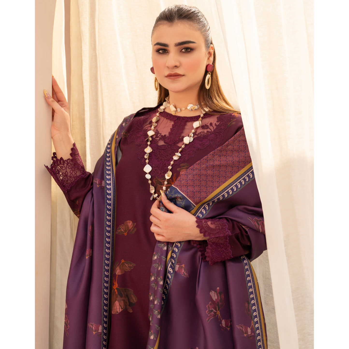 RA-24 Embroidered Printed Dhanak dress with Wool Shawl  by Raniya.h