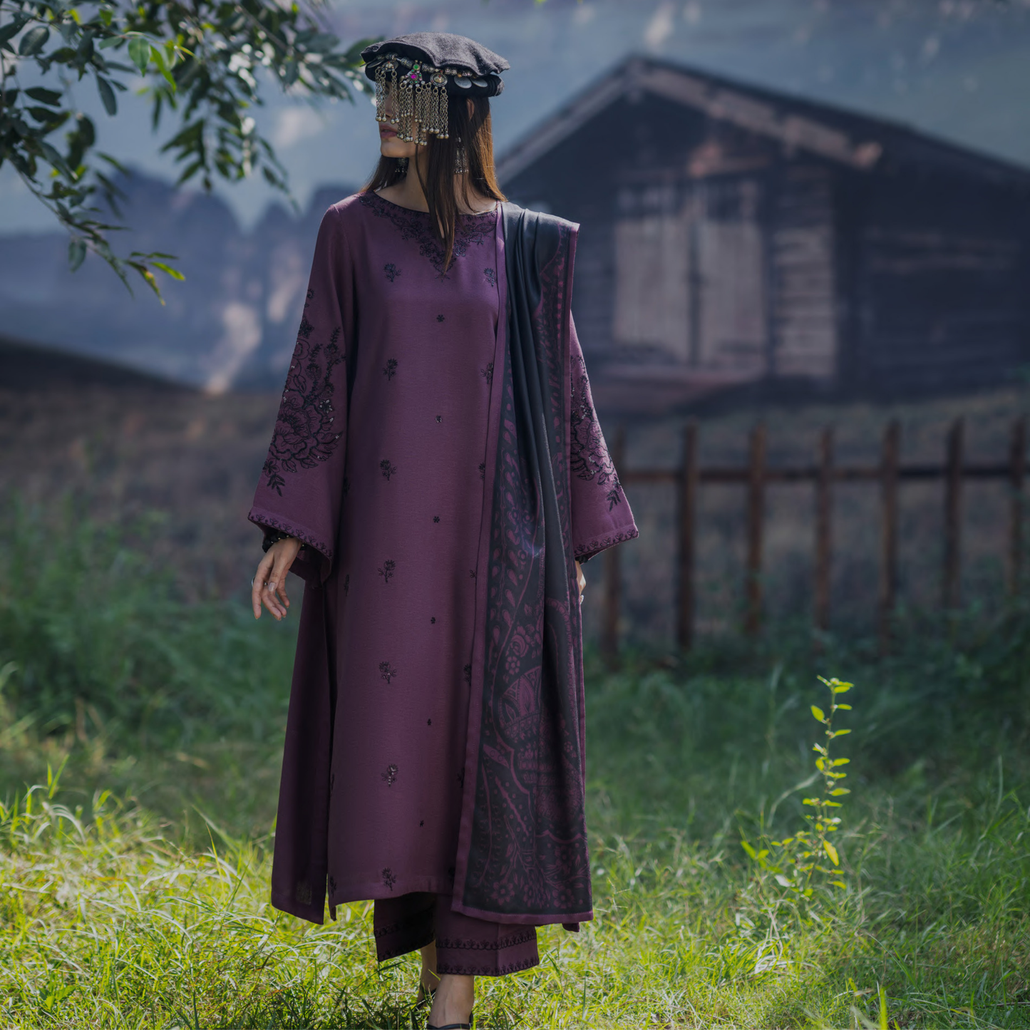 UCA-32 "Khunki" Embroidered Dhanak with Pashmina Wool Shawl Winter Collection by Casuallite