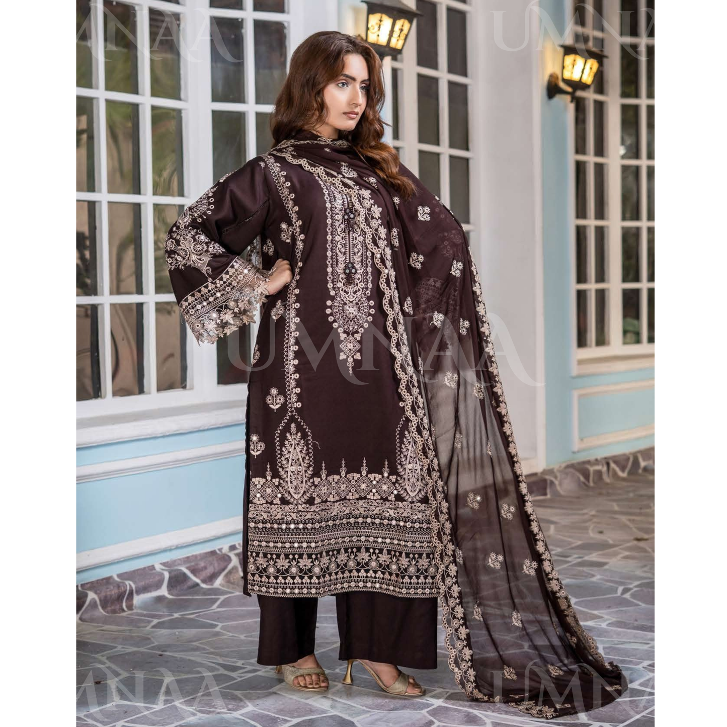 UA-159 Embroidered Dhanak Collection by Umnaa