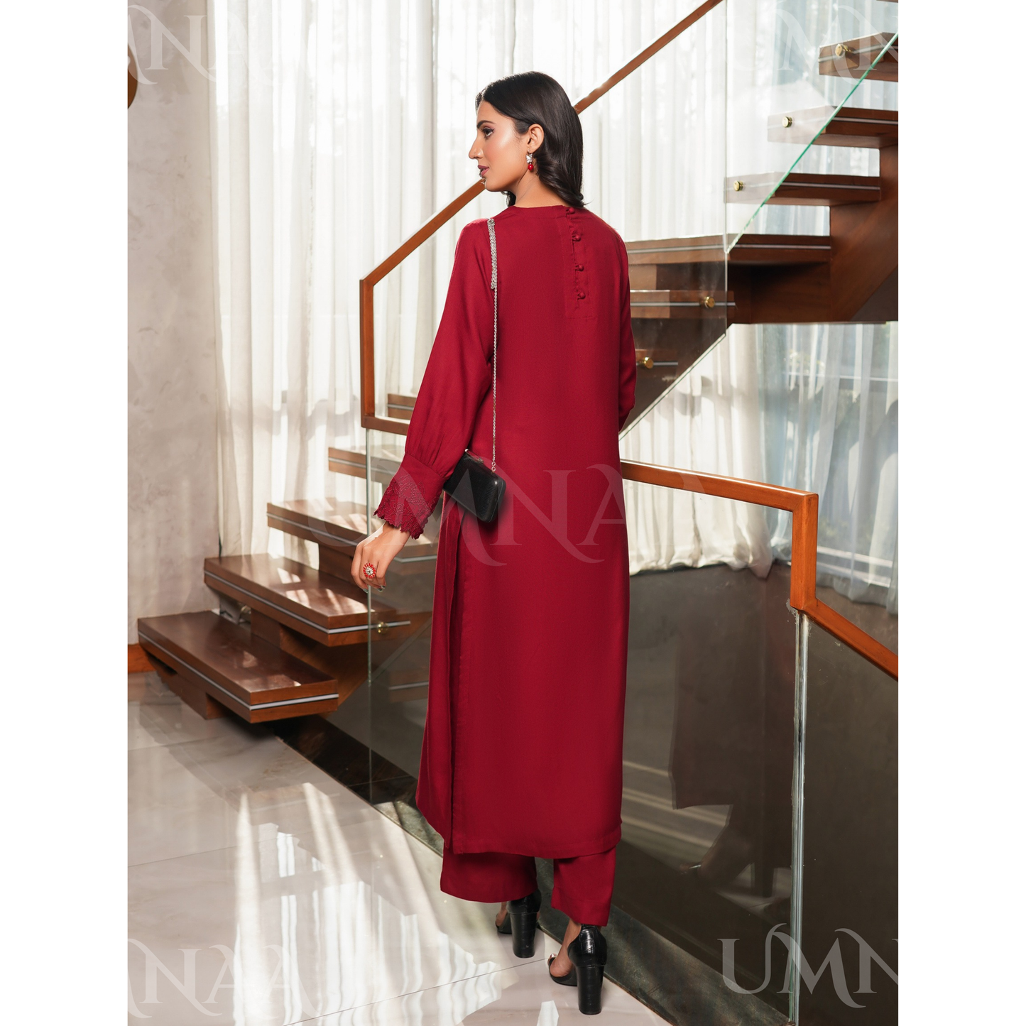 UMS-53 Solid Embroidered Dhanak Co-Ords Set | Ready to Wear | Simrans