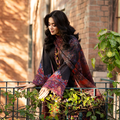 "Eliana" Embroidered Printed Shamooz Silk by Karma Collection | Asian Clothes | Eid