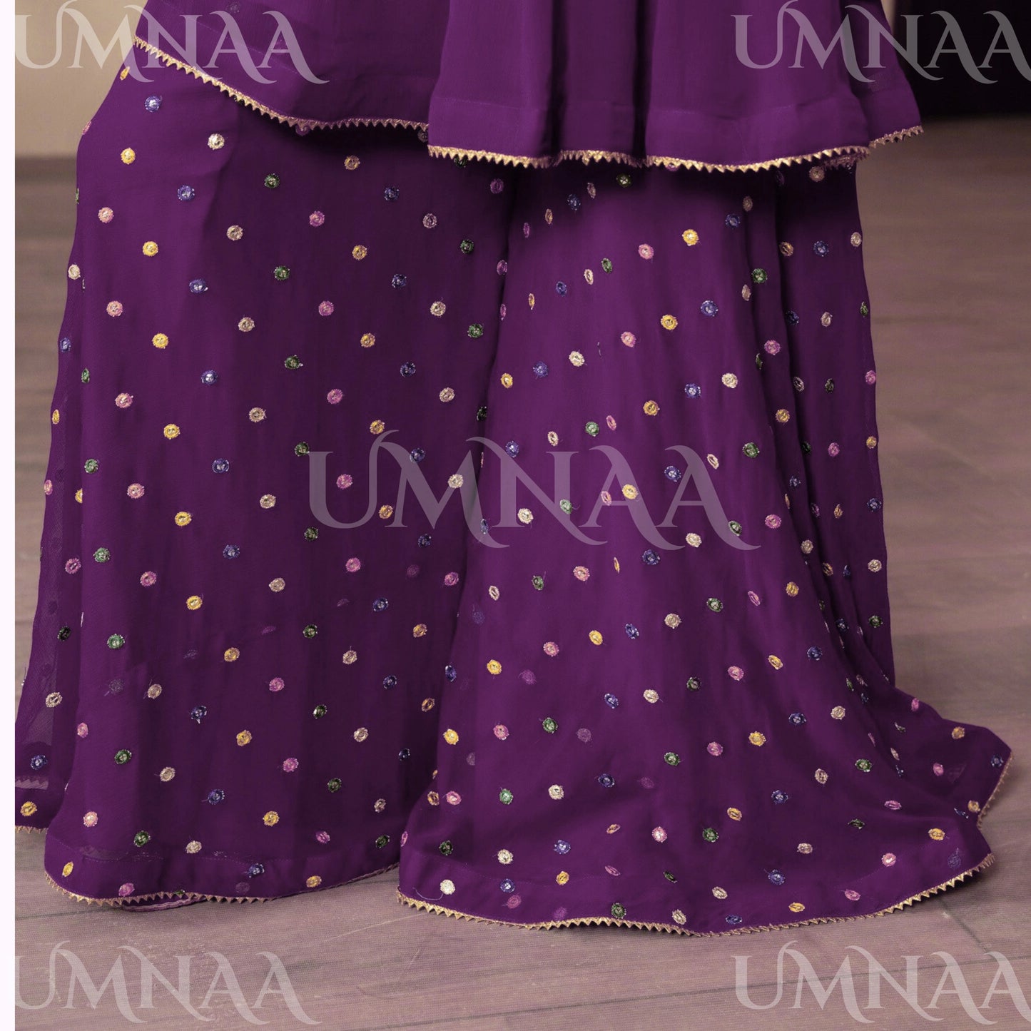 UA-166 Embroidered Chiffon Viral Sharara 3-Piece Collection by Umnaa