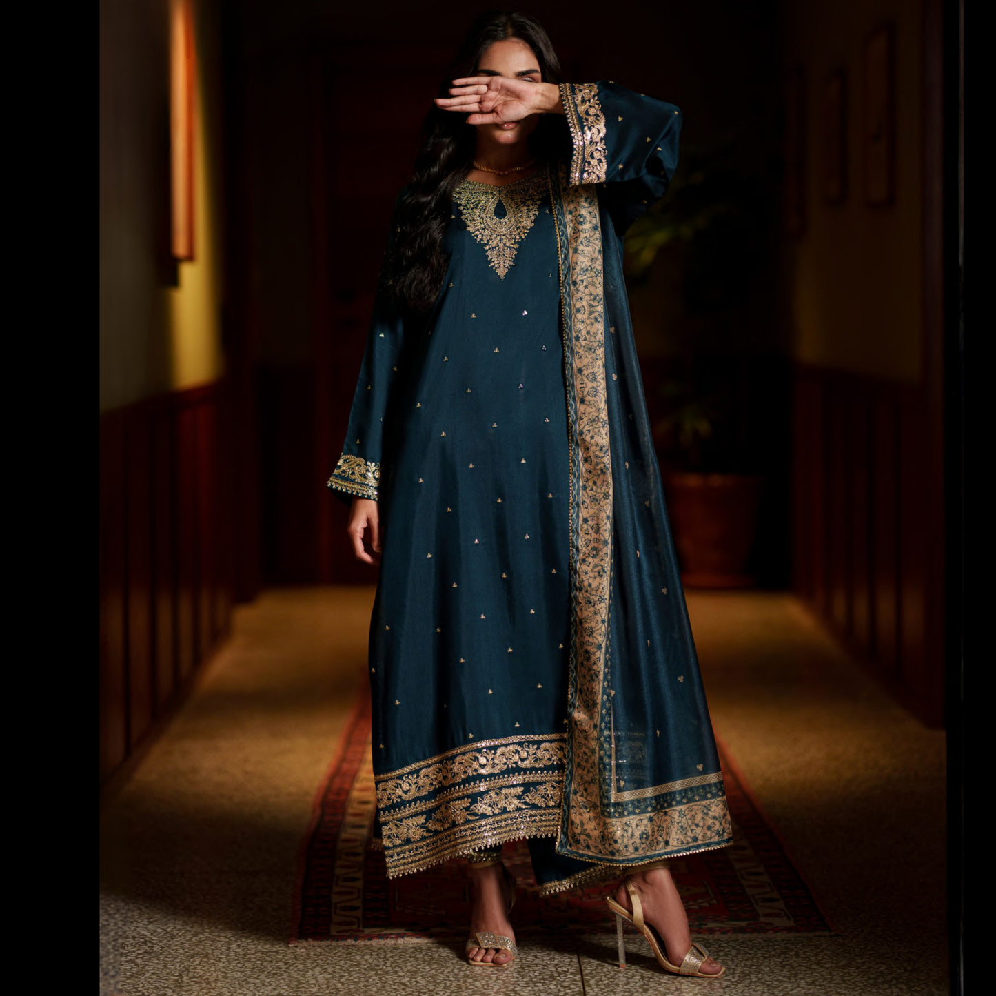 UCA-36 ELARA Festive Embroidered Viscose Dress with Printed Silk Dupatta | Women’s Festive Wear Pakistani Designer Outfit by Casuallite