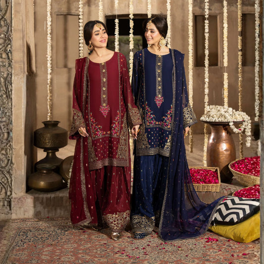 F-521 "Saj Dhaj" Embroidered Georgette Collection by Karma Collection