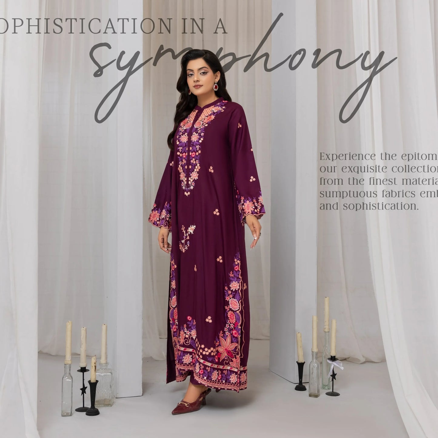 UTT-22 Embroidered Viscose Linen Kaftan Style 2 Piece Co Ord Set Collection by Traditional Thread