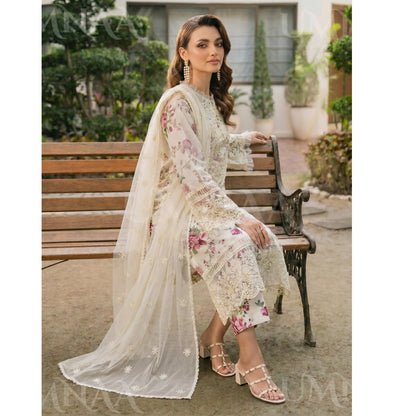 UA-200 Embroidered Chiffon 3-Piece with Printed Lining & Trouser