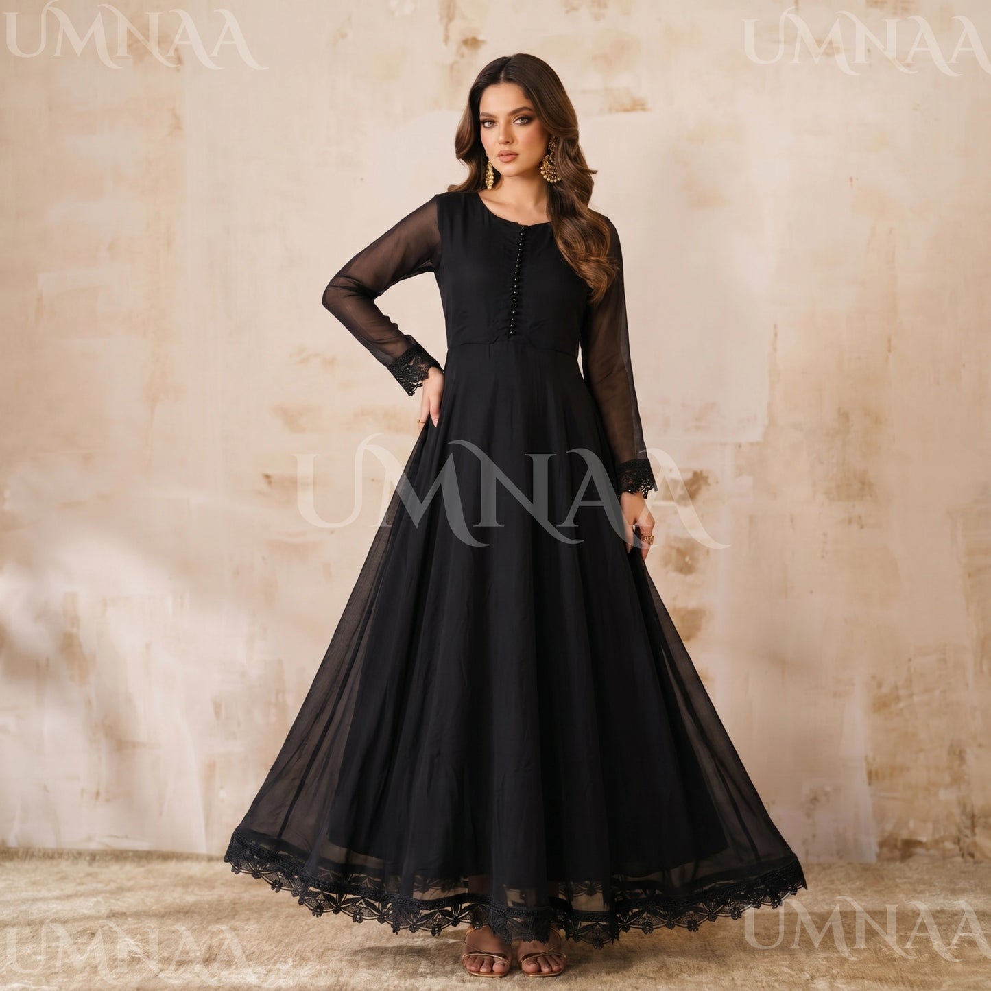 UA-204 Luxury Embroidered Chiffon Frock Collection 3 Pc | Ready to Wear | Umnaa