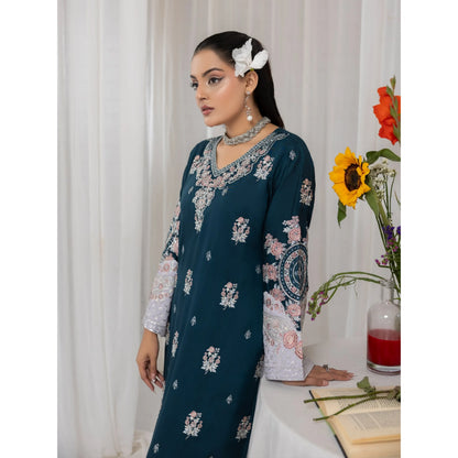 UTT-23 Embroidered Viscose Linen Kaftan Style 2 Piece Co Ord Set Collection by Traditional Thread