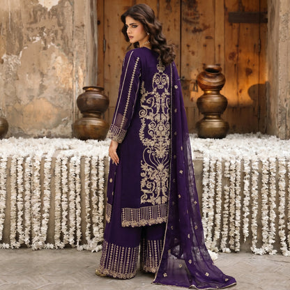 U-73 3 Pc women's Embroidered Chiffon salwar kameez Pakistani Indian fashion Traditional Womenswear Festive collection-UMNAA