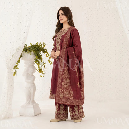 UA-222 Embroidered Cotton Ready to Wear Collection Pakistani Asian Women | 3 Piece Shirt Trouser Duppata by Umnaa