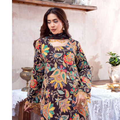 UA-225 Trendy Indian Armani Silk 3 Piece Suit by Umnaa | Embroidered Kameez with Shamoos Silk Shararah & Apple Silk Dupatta | Festive & Party Wear