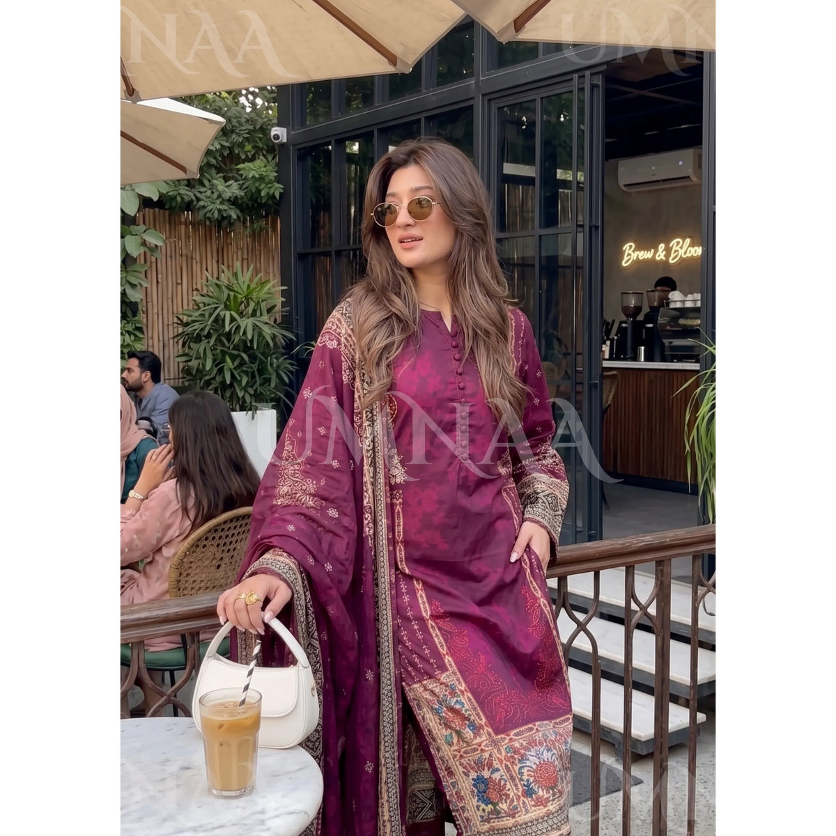 UA-228 Printed Lawn Long Kaftan Style 3  Piece Casual Summer Collection by Umnaa
