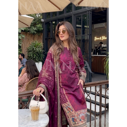UA-228 Printed Lawn Long Kaftan Style 3  Piece Casual Summer Collection by Umnaa