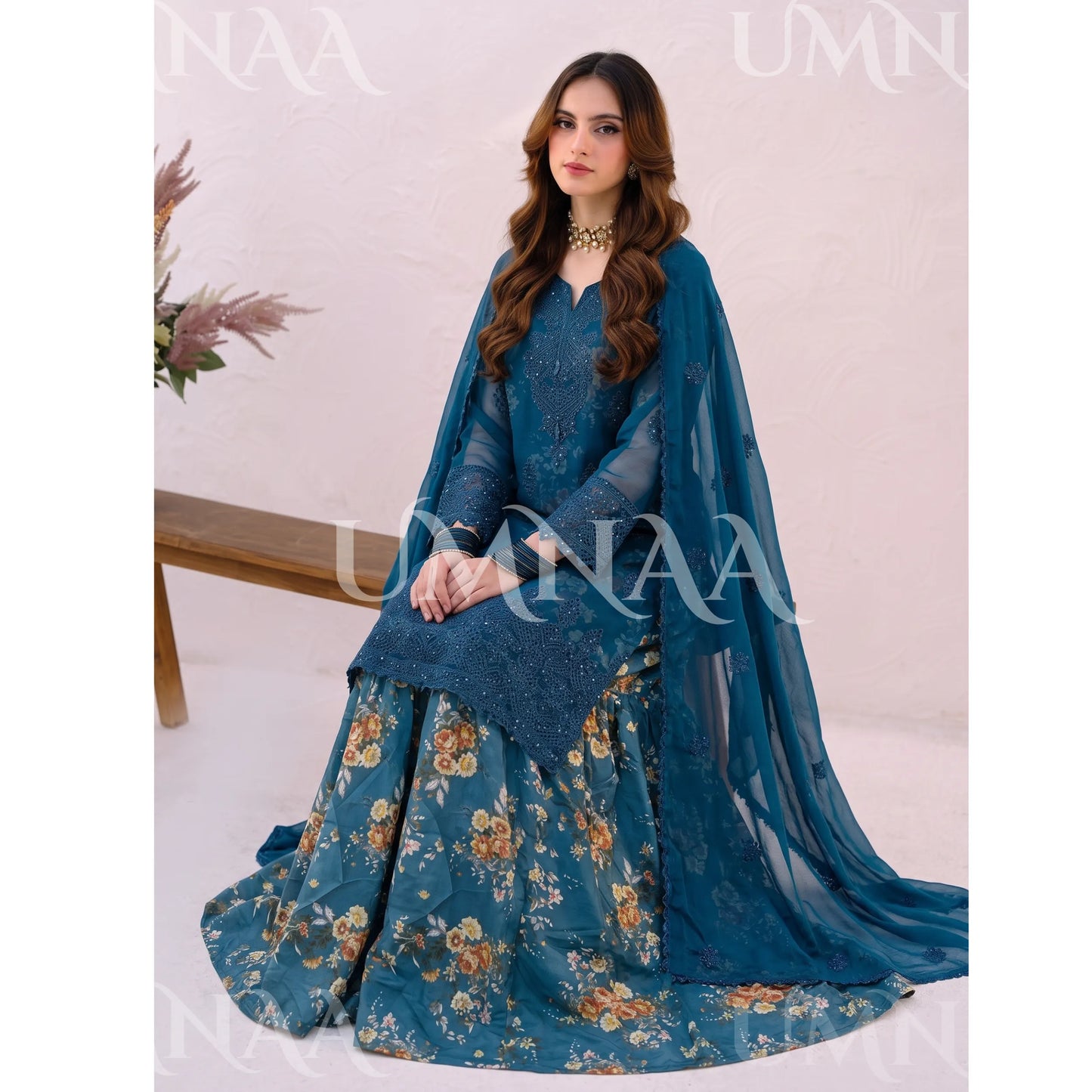 UA-249 Embroidered Chiffon Sharara Collection by Umnaa