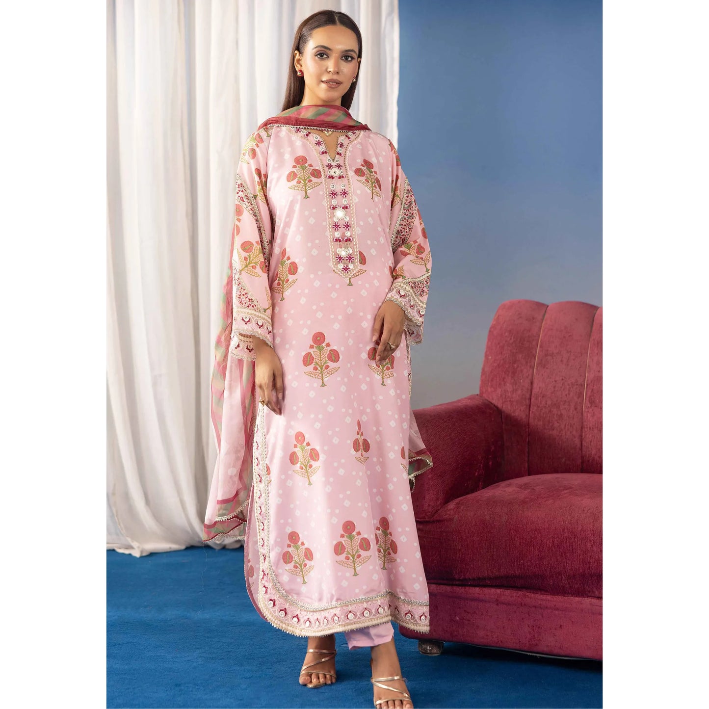 UMS-67 Ethnic Rozana by Simrans Poly Lawn Kaftan Co Ords set