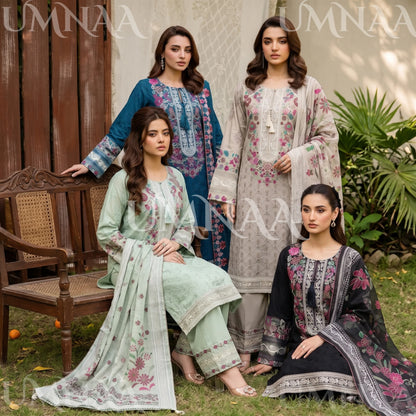 UA-269 Embroidered Cambric Cotton 3 Pc Collection | Umnaa