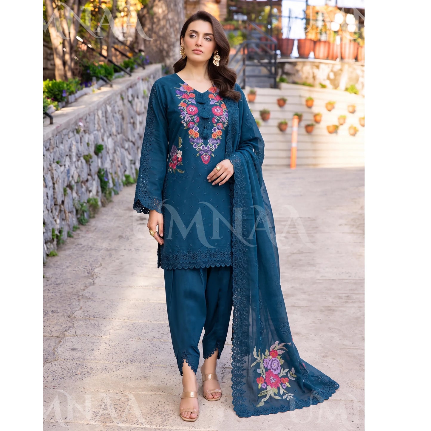 UA-270 Embroidered Cambric Cotton with Tulip Style Shalwar | Umnaa