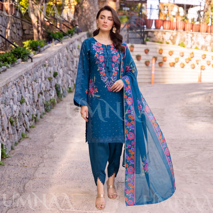 UA-270 Embroidered Cambric Cotton with Tulip Style Shalwar | Umnaa
