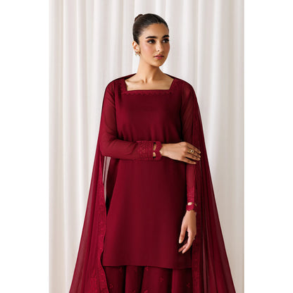 UA-230 Chiffon Sharara Full Sleeves Lined 3 Piece Suit | Chiffon Shirt with Embroidered Sharara & Dupatta | Formal Party Wear