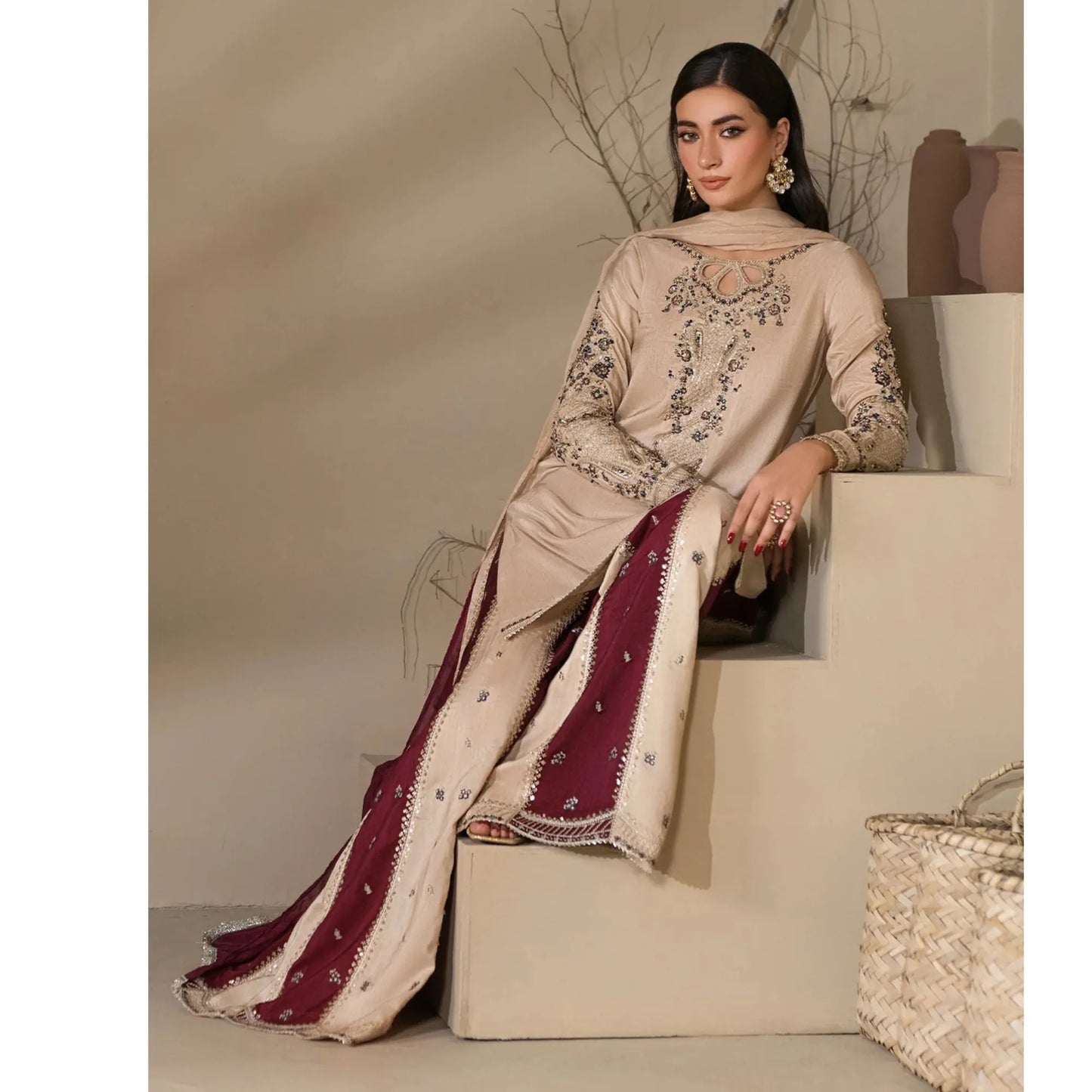 UA-282 Embroidered Raw Silk Luxury Sharara Collection | Umnaa