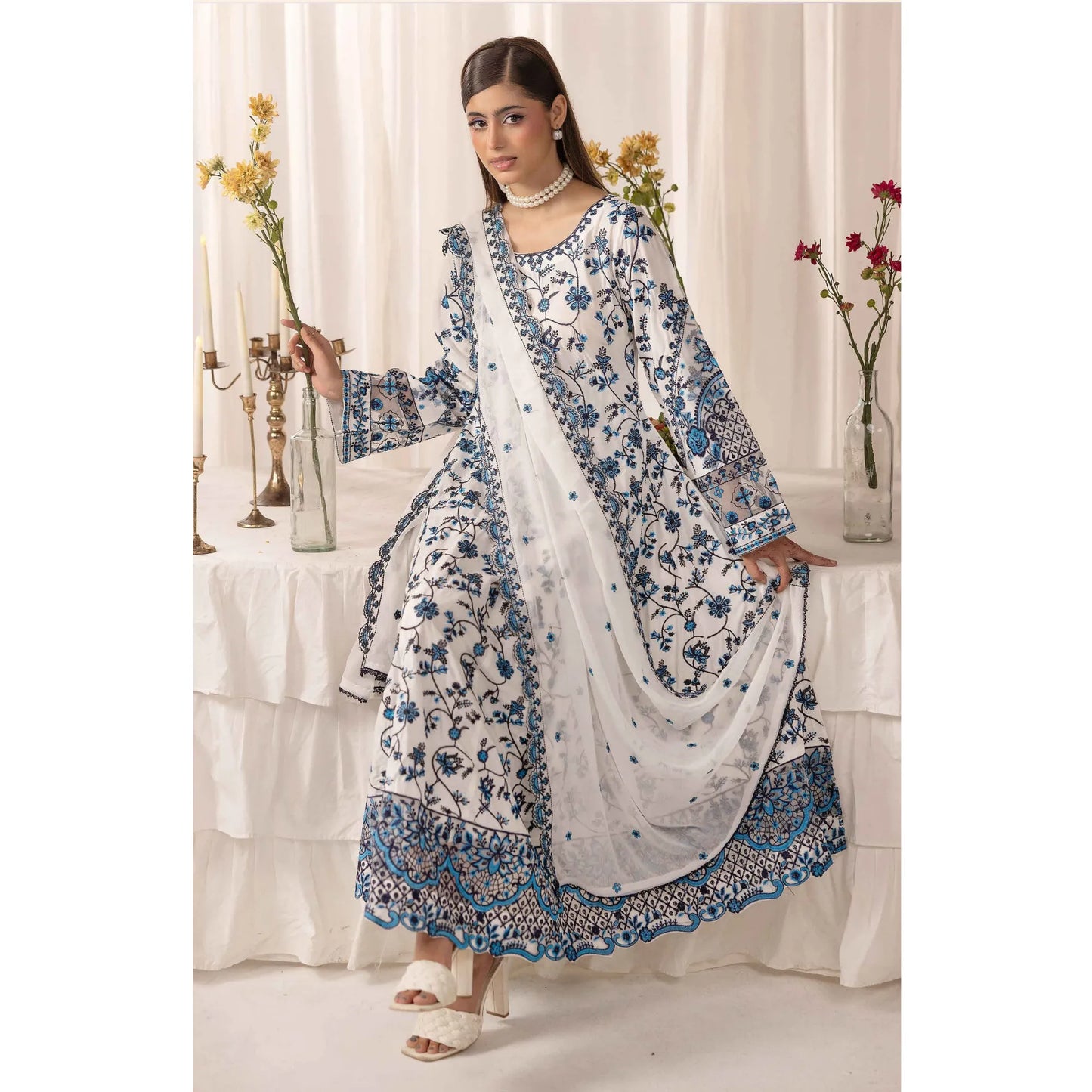 UMS-69 "Aaliya by" Simrans Embroidered Linen frock 3 Pc