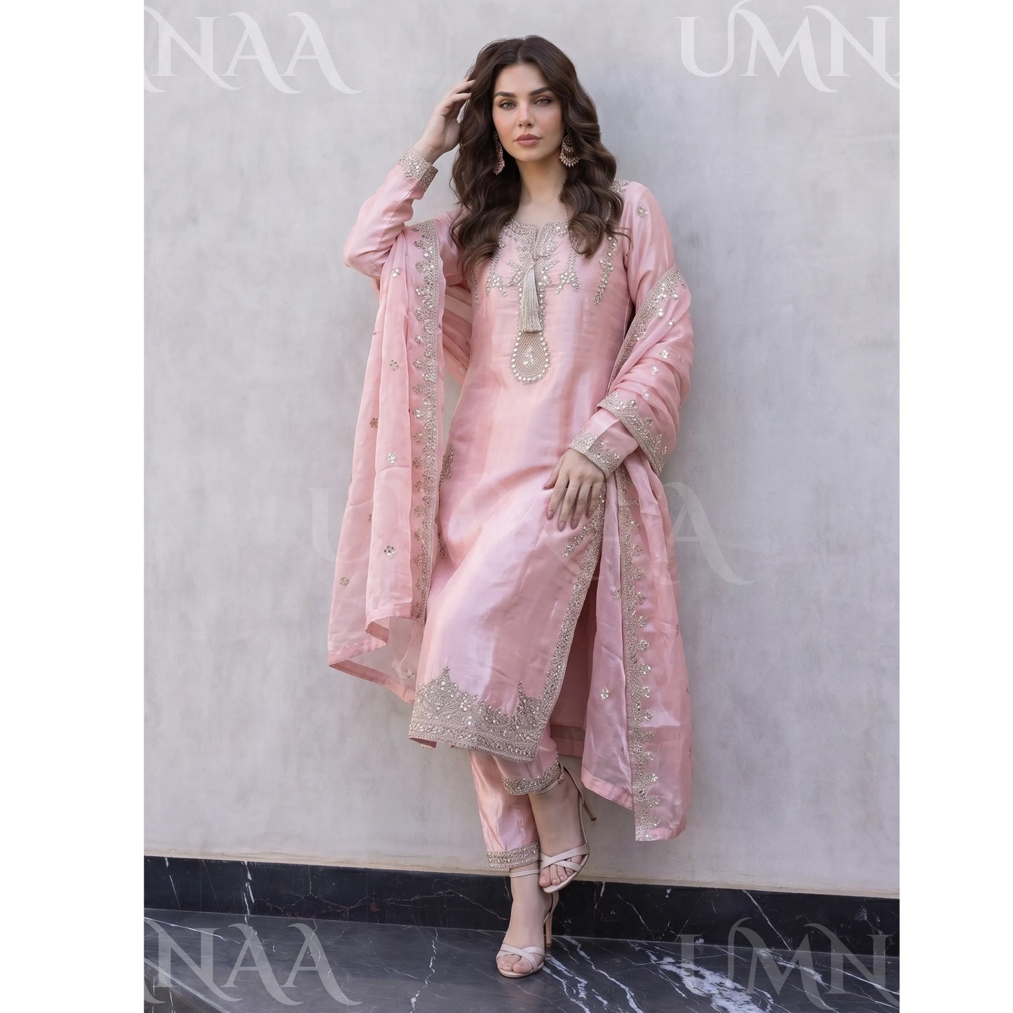 UA-289 Luxury Silk 3-Pc Suit | Embroidered Pakistani Formal Wear