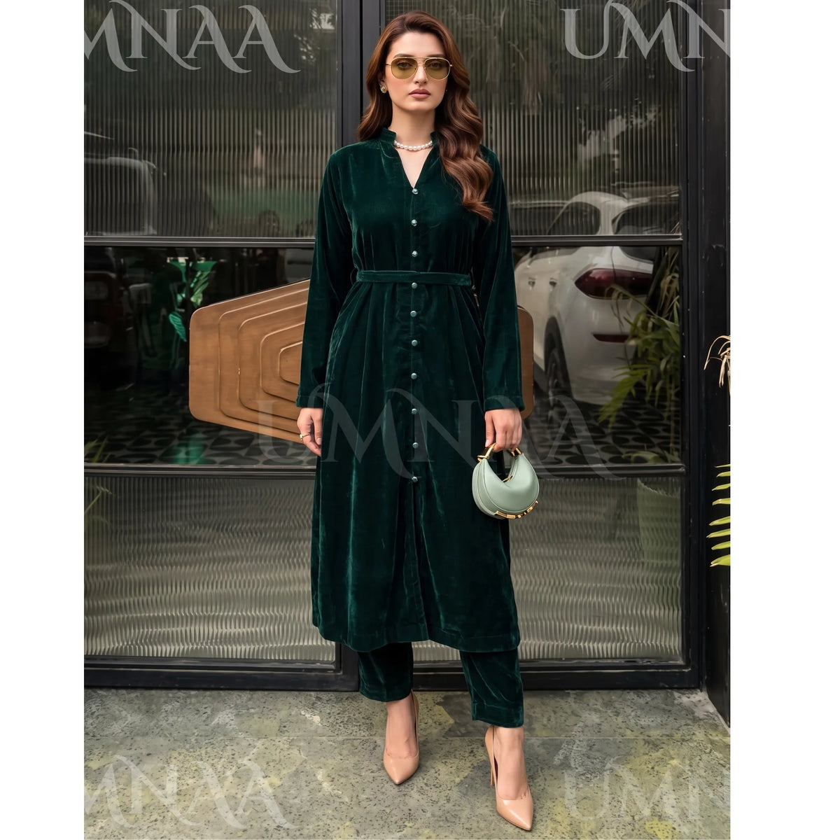 UA-301 Coat Style Velvet Co-Ords 2 Pc | Umnaa