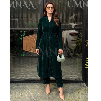 UA-301 Coat Style Velvet Co-Ords 2 Pc | Umnaa