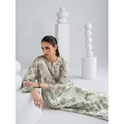 UAL-08 Printed Silk Kaftan with Trouser 2 Pc Set | Ally's