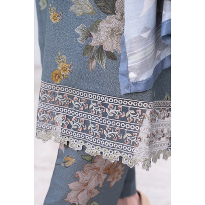 3 Pc Embroidered Printed Dress with Dhanak Wool Shawl | Winter Collection | Raniya.h | UMRAH0503