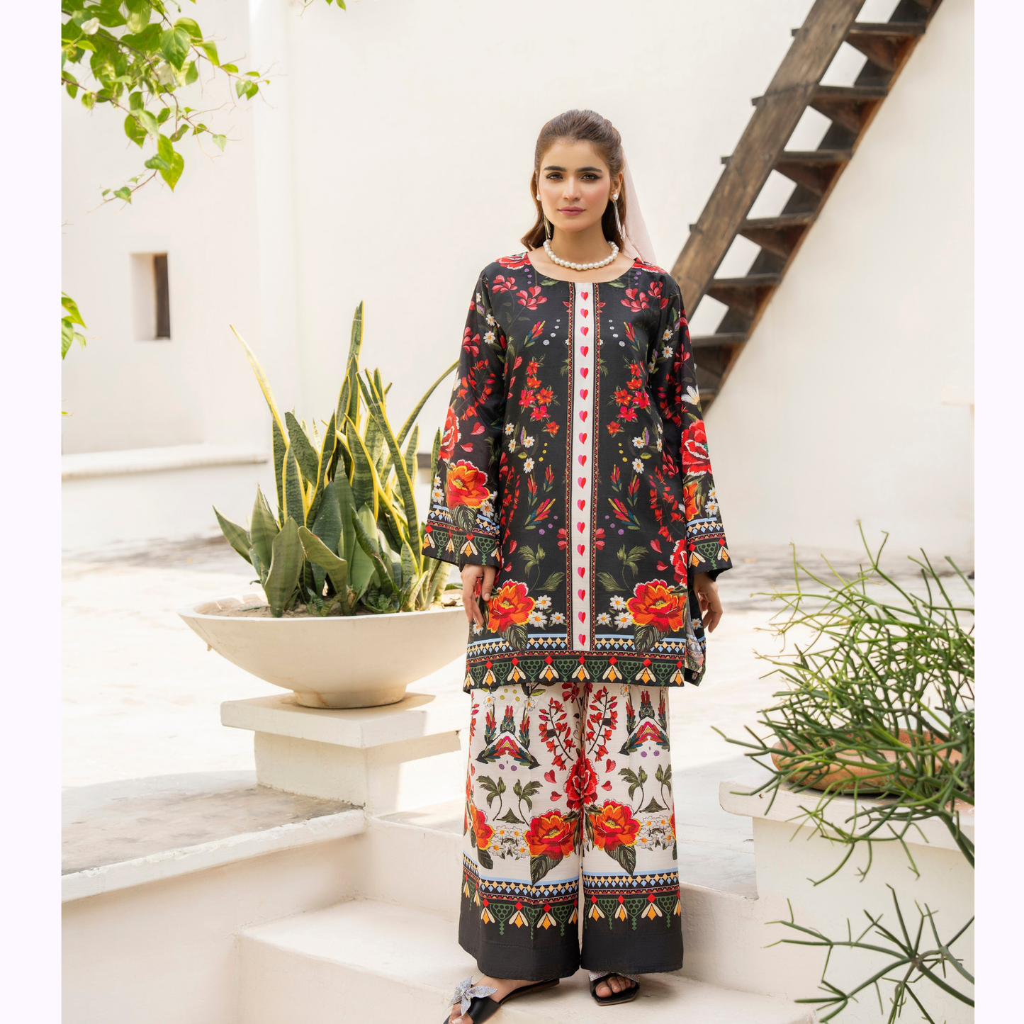 Sëleñe Raw Silk Printed Co-Ords Set by Karma Collection | Ready to Wear Modest fashion Asian