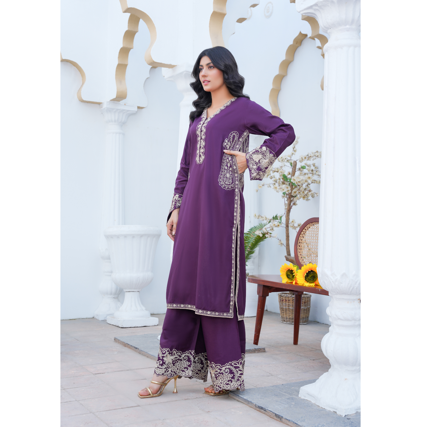 U-71 Embroidered Linen with Pockets 2 Pc Co Ord Set Dress | Ready to wear | UMNAA