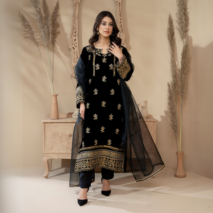 3 Pc Luxury velvet Dress | Winter Collection | Raniya.h | UMRAH01001