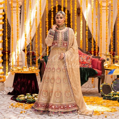 Luxury Embroidered  chiffon long Maxi with velvet jacket | Wedding Collection | karma Collection | UMKC01401