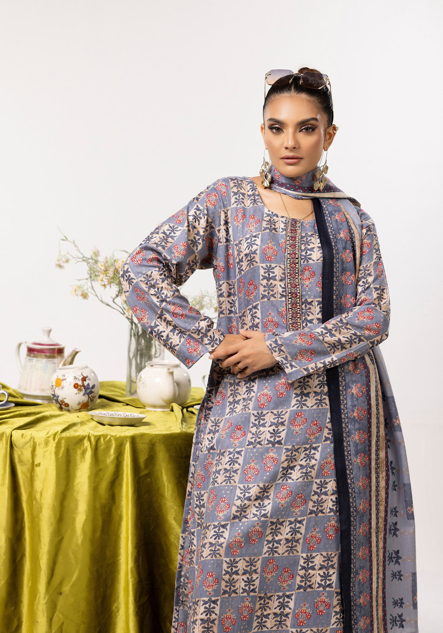 Wisteria Purple Printed Linen Shalwar Kameez & Dupatta | 3 Pc | Ready-to-wear | Simrans