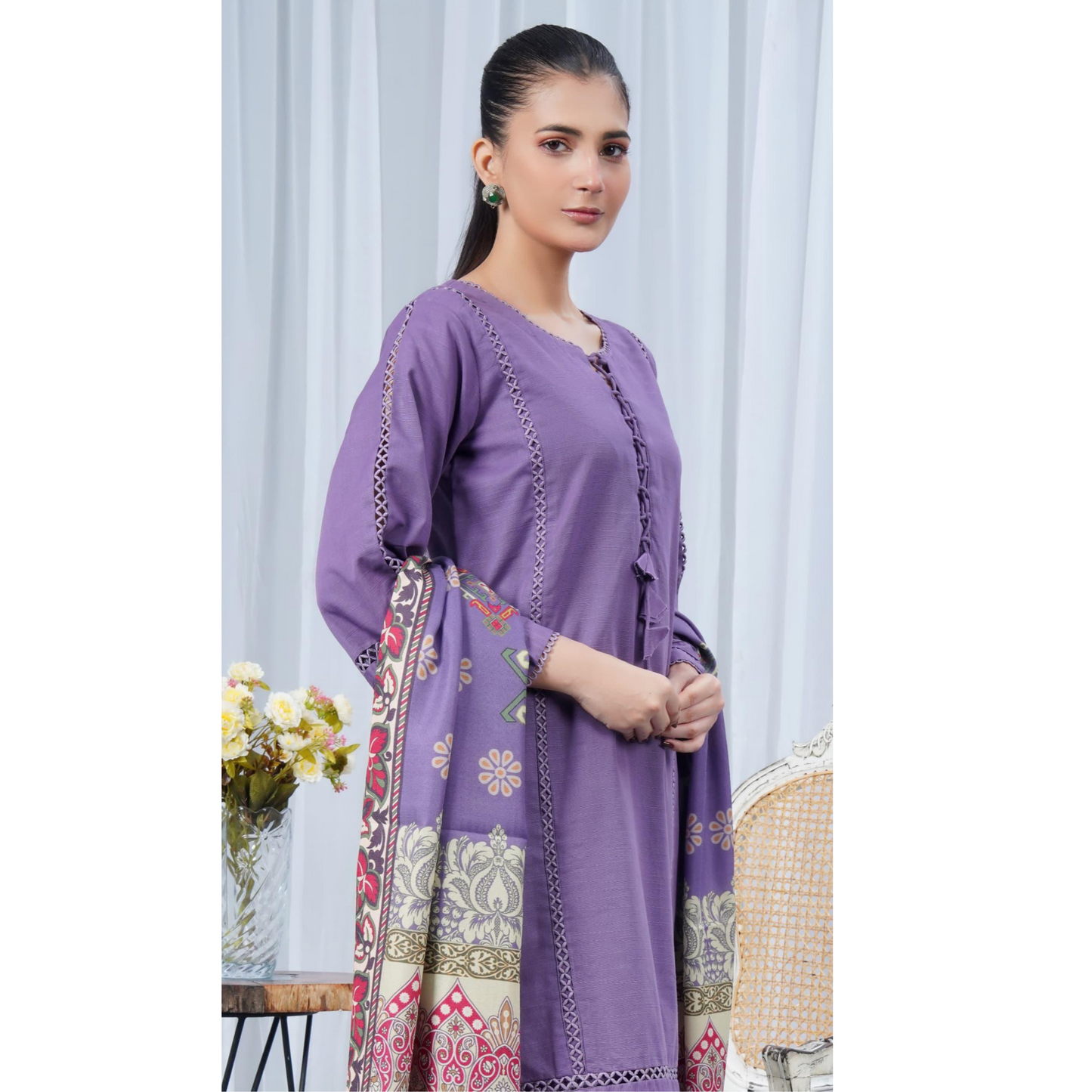 (Lavender) Khaddar Dress with Shawl |3 Pc| Winter Collection | Hayats