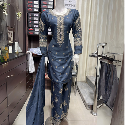 Embroidered Dhanak Dress with Pashmina Shawl | Ready to Wear Winter Collection UMNAA