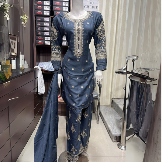 Embroidered Dhanak Dress with Pashmina Shawl | Ready to Wear Winter Collection UMNAA