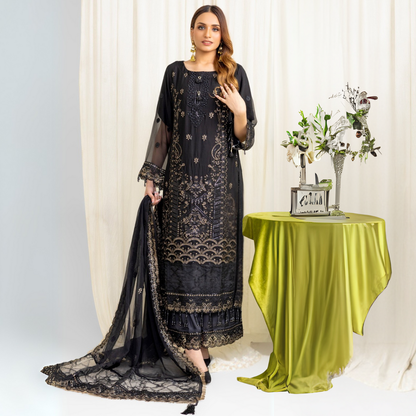Luxury Embroidered Chiffon Dress 3 Pc | Winter Collection | Rangz | UMRGZ3601