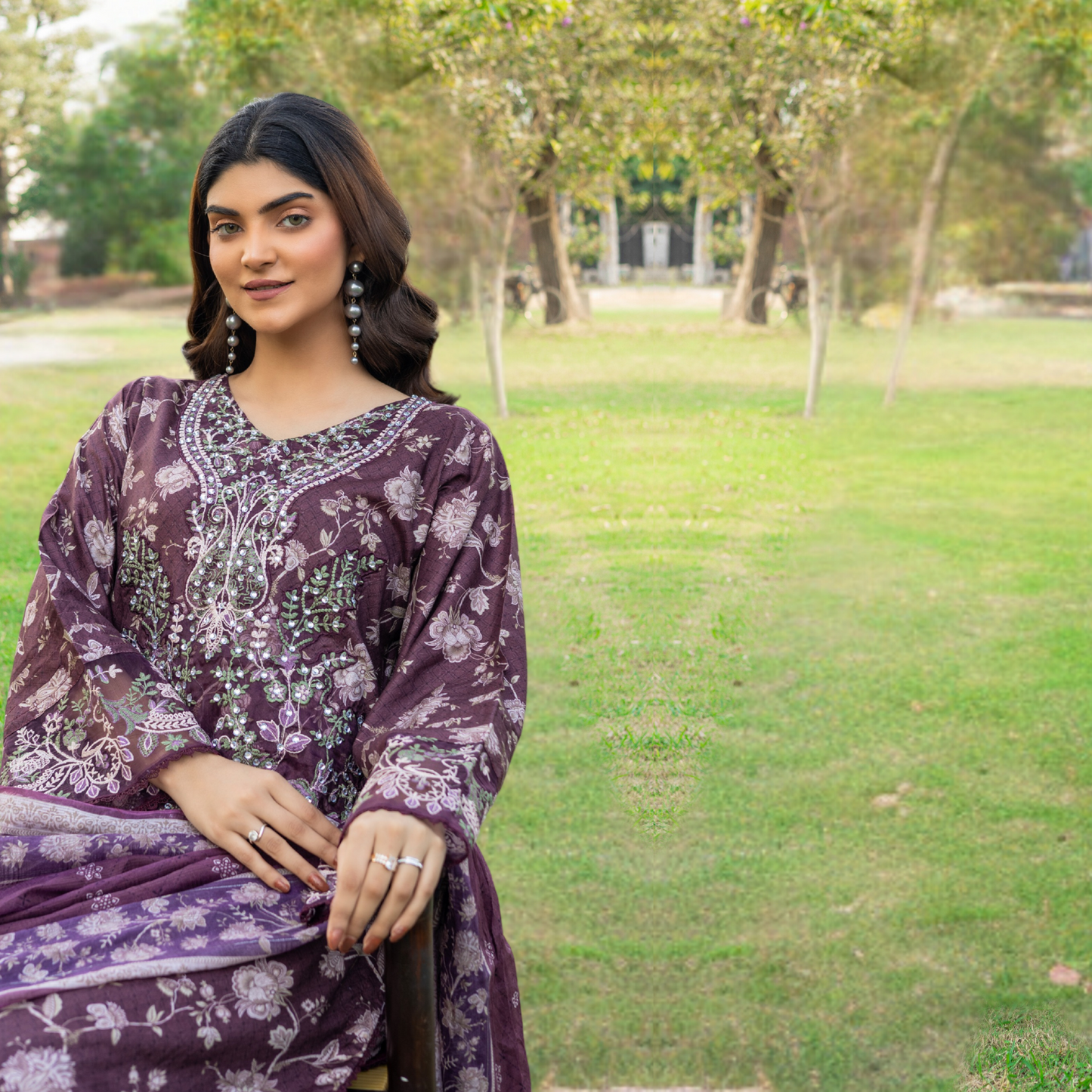 Winter Linen Printed Handwork Embroidered Dress 3 Pc |Ready to Wear| Rangz | UMRGZ3700
