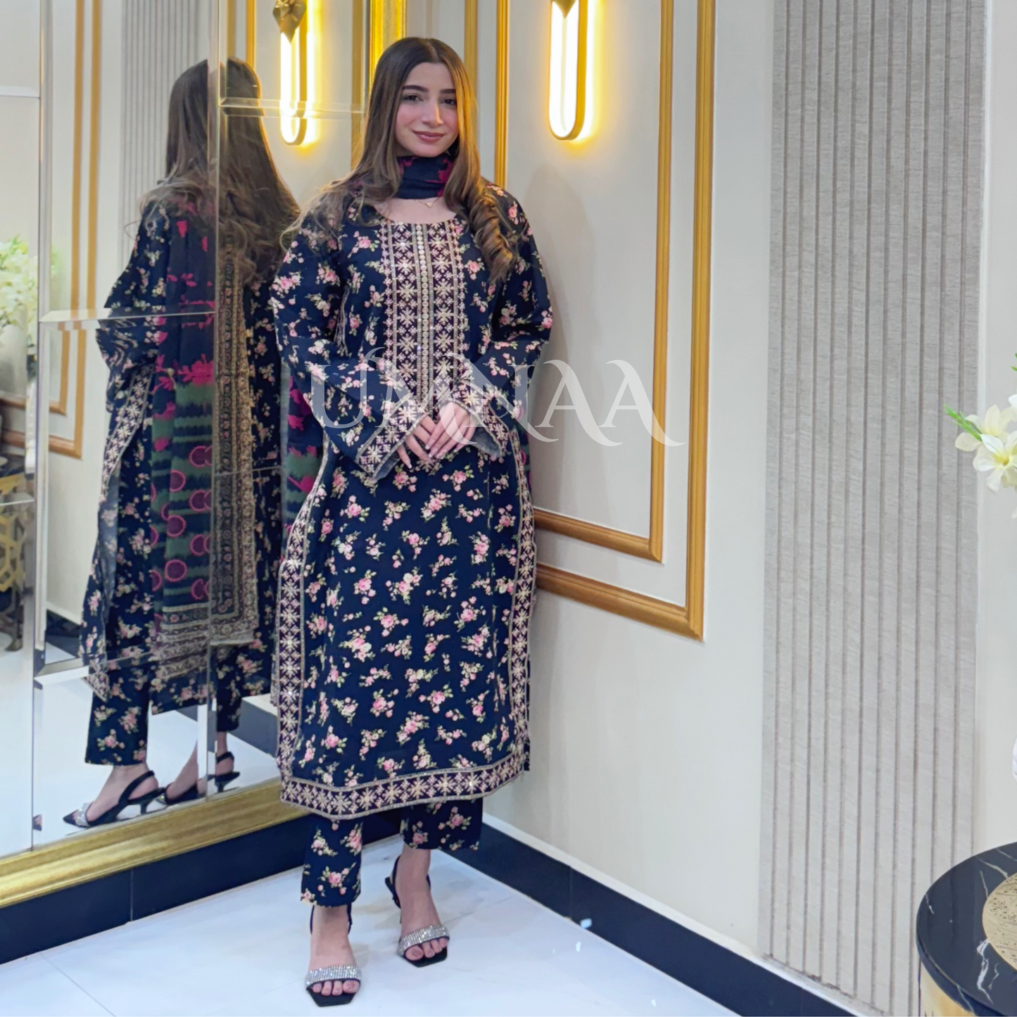 UA-35 Printed Embroidered Khaddar 3 Pc Dress | Ready to wear | UMNAA