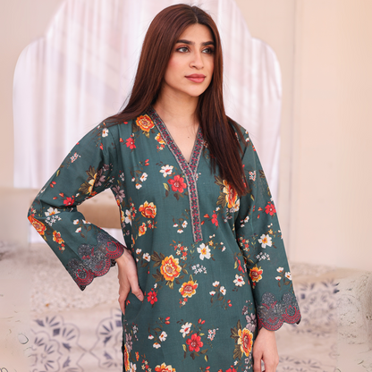 2 Pc Embroidered floral Printed Khaddar Pakistani Co-Ords Set | Ready to wear| Naubahar | UMNAU0900