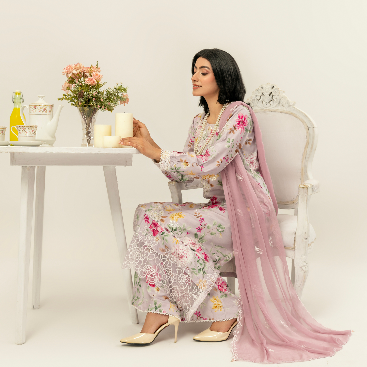 UMS-10 Floral Printed Embroidered Linen | 3 Pc | Ready-to-wear Dress - Simrans