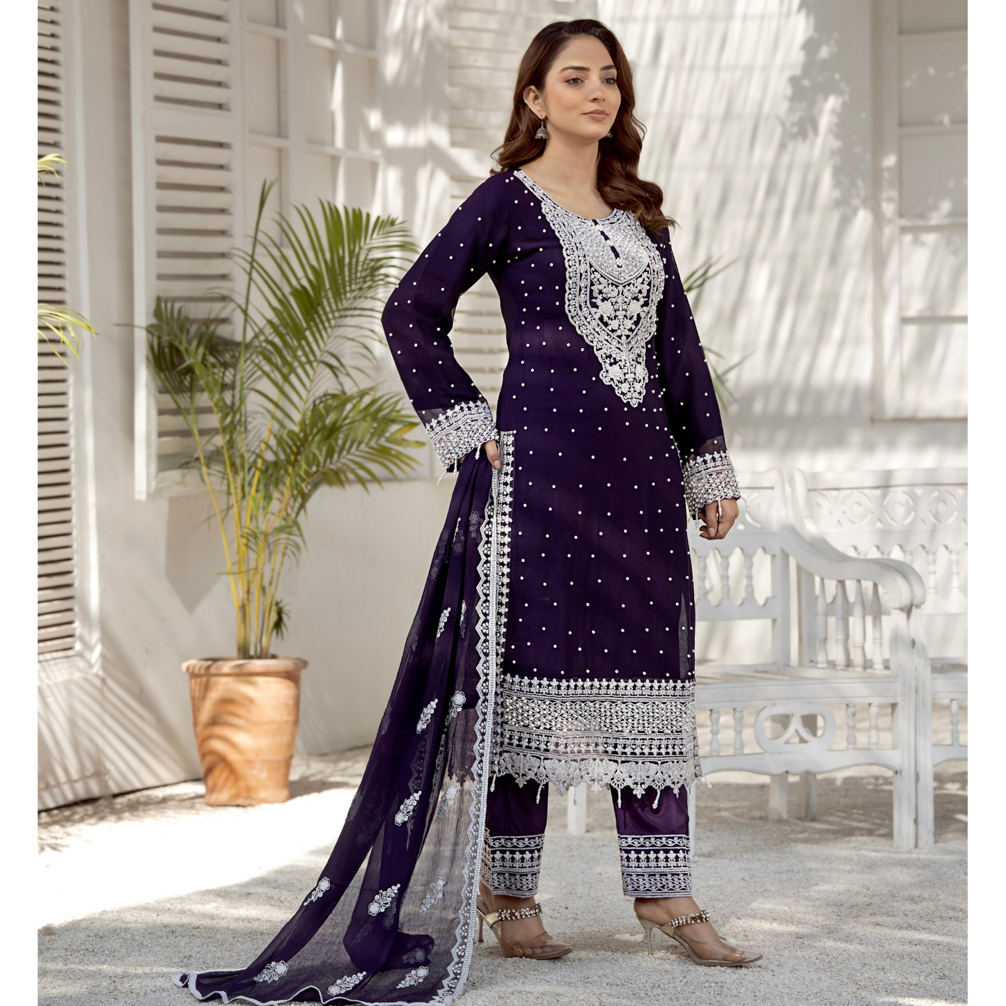 UMRZ-40 Luxury Handwork Embroidered Dress with Chiffon Dupatta 3 Pc |Ready to Wear| Rangz