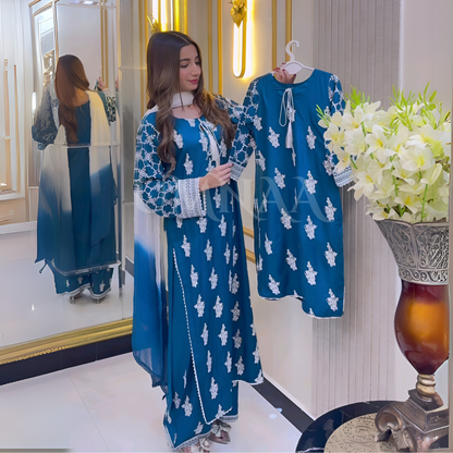 UA-57 3 Pc Luxury mother daughter Embroidered Linen Collection- Umnaa