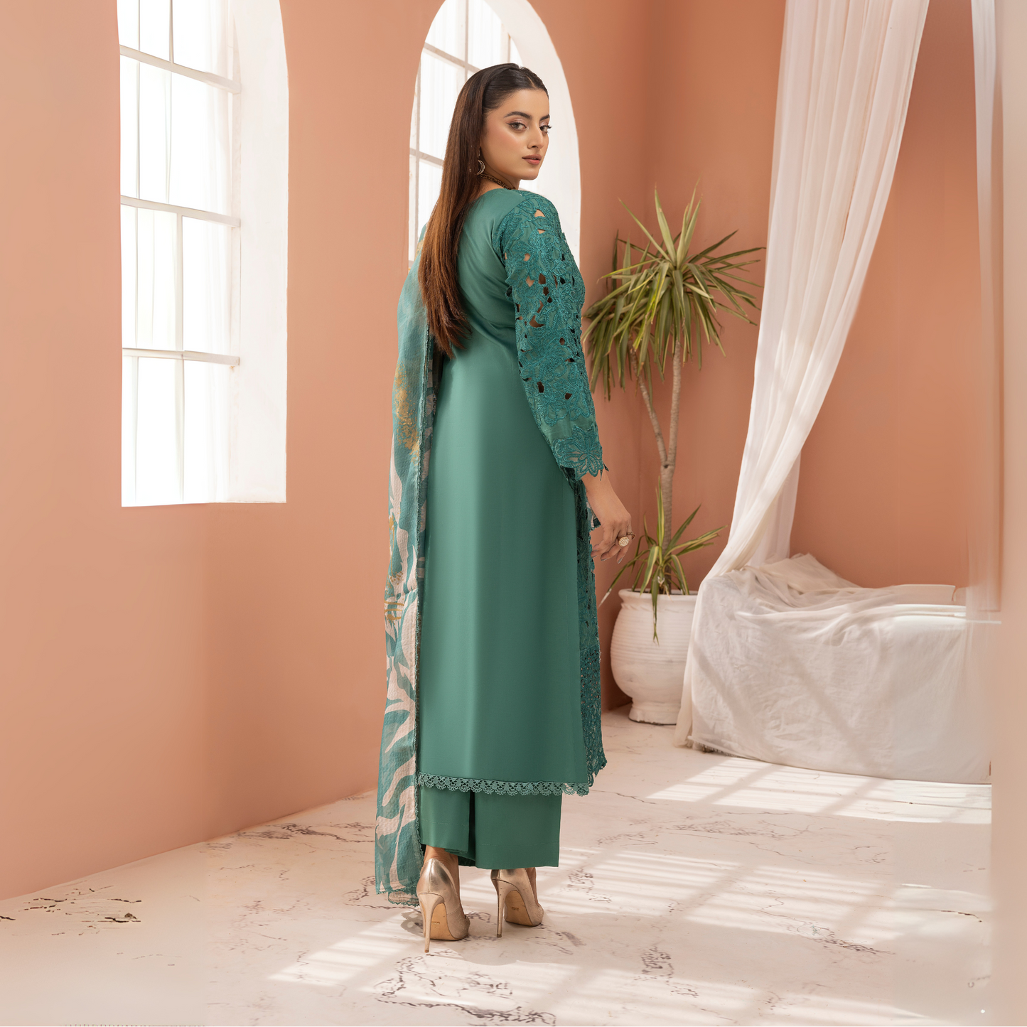 UMS-16 3 Pc Chikenkari Cambric Cotton Ready to Wear Dress | Simrans