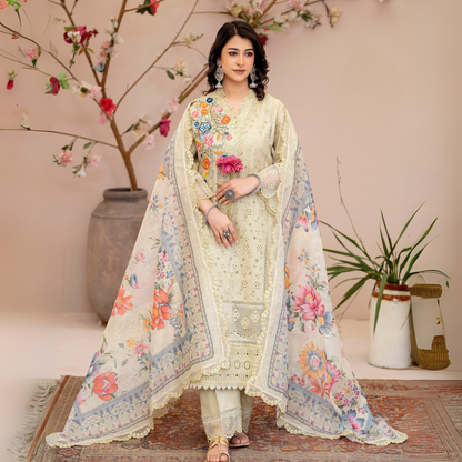 UKC-27 Embroidered Cambric Cotton Ready to Wear 3 Pc - Karma Collection